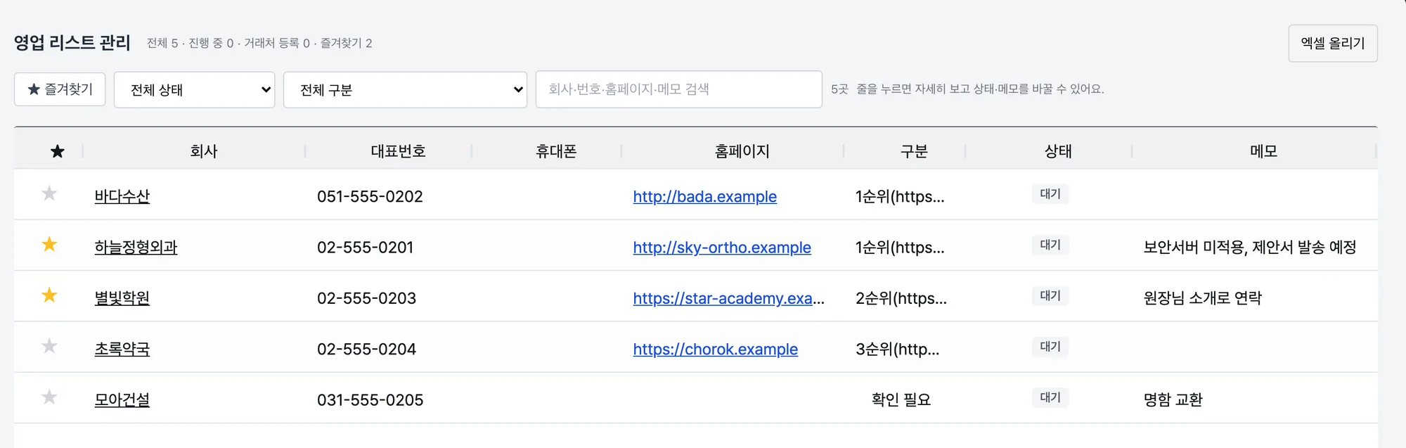영업 리스트 목록